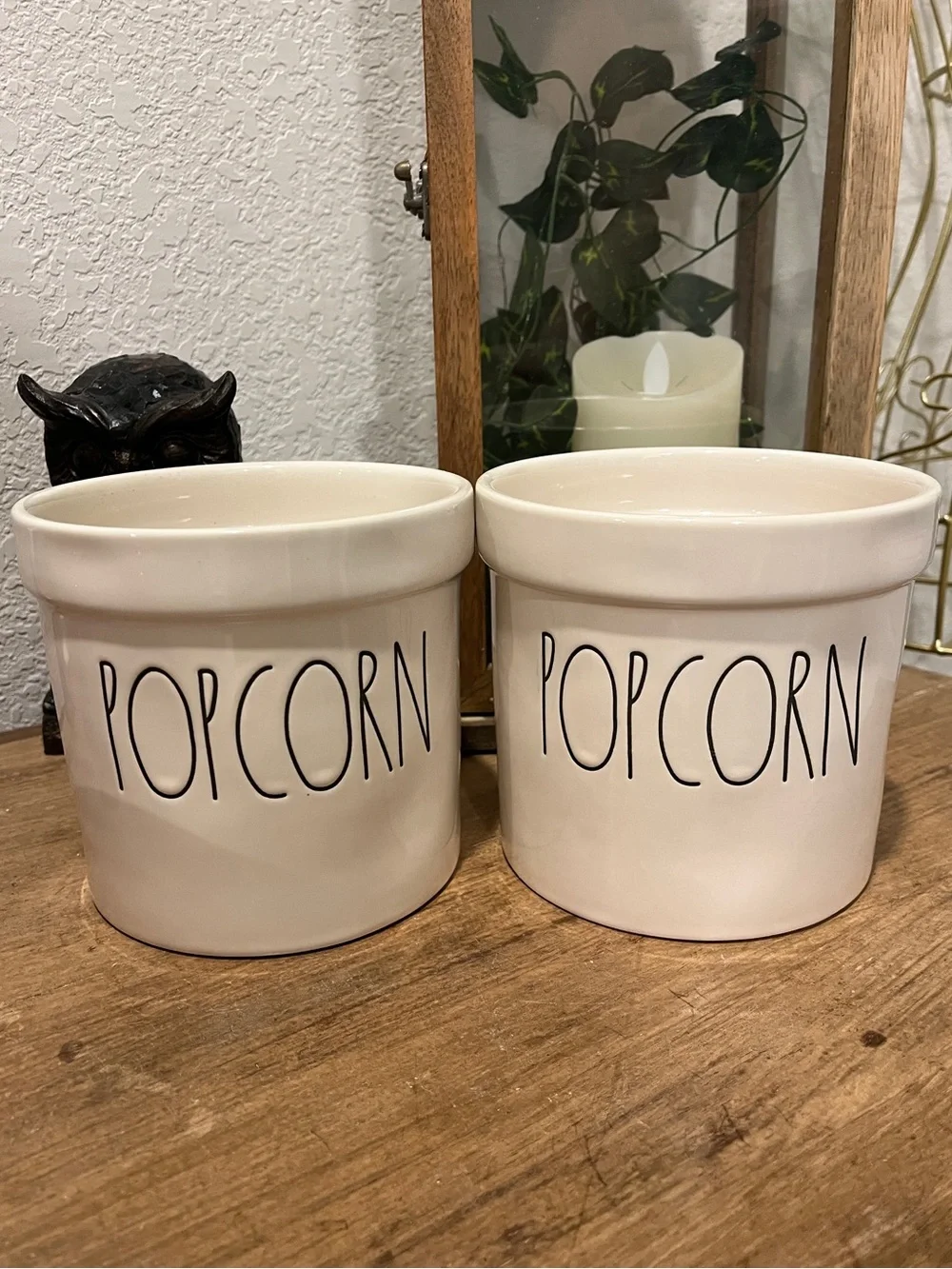 Rae Dunn Cream White 'POPCORN' Ceramic Buckets- Set of 2